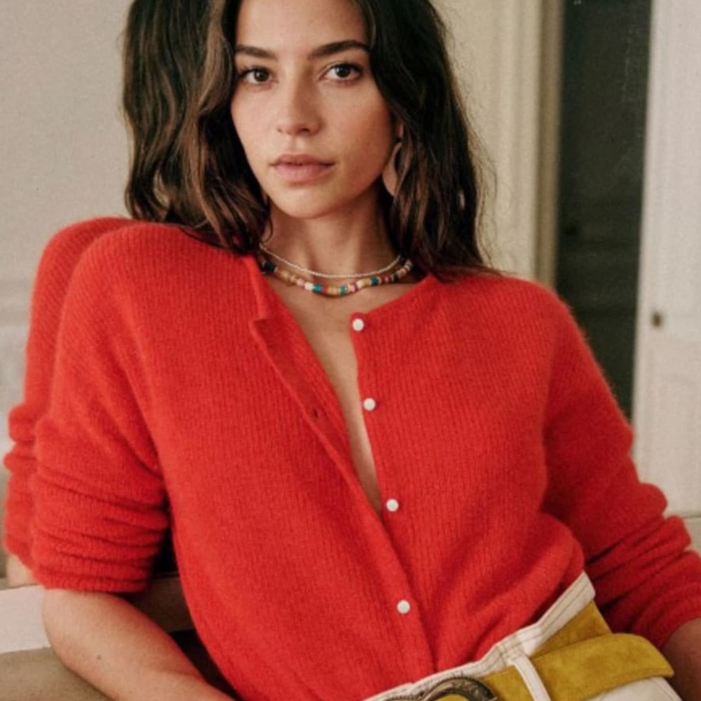 Purple Sezane Mohair Cardigan Sweater
